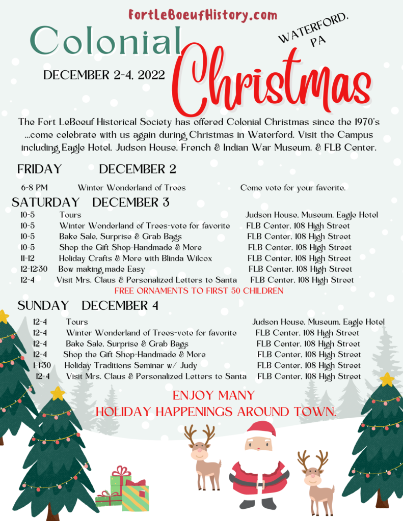 Schedule for Colonial Christmas in Waterford, PA